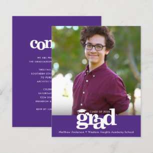 Purple Budget Photo Graduation Bold Cap Invitation