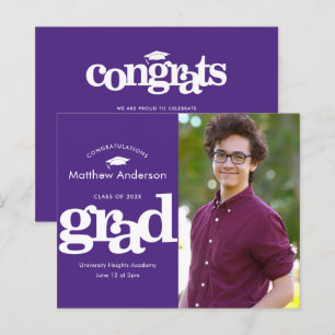 Purple budget photo graduation modern invitation 