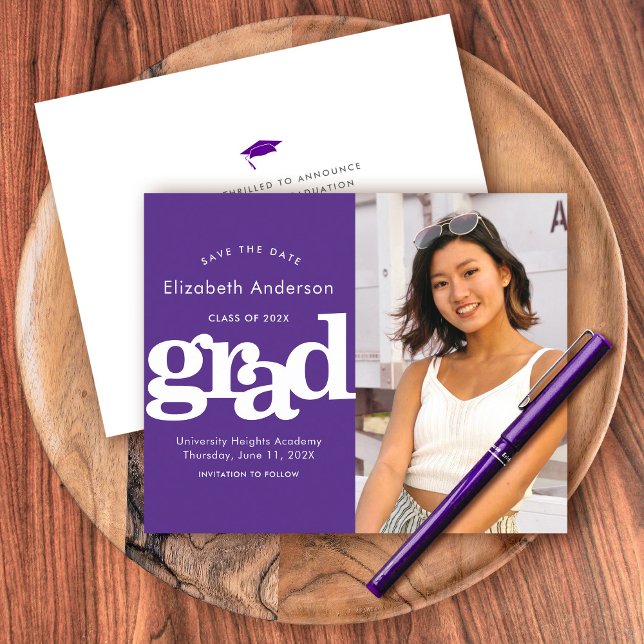 Purple Budget Photo Save Date Graduation Invite (Creator Uploaded)