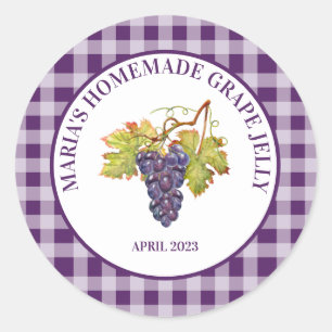 Purple Buffalo Check Homemade Grape Jelly or Jam Classic Round Sticker