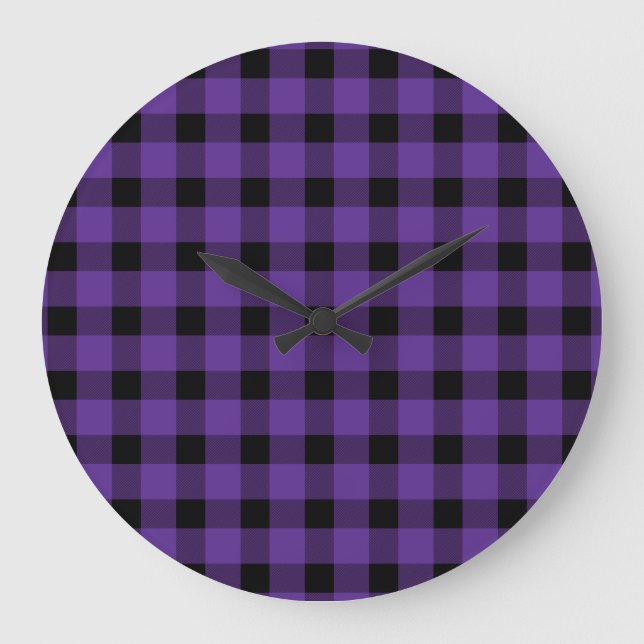 Purple Buffalo Country Lumberjack Plaid Large Clock (Front)
