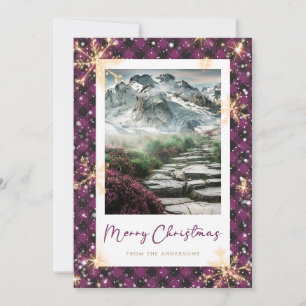 Purple Buffalo Plaid Mountain Christmas Cards