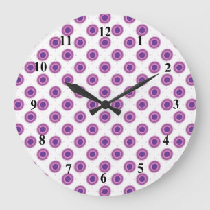 Purple Bullseye Target Polka Dot Round Circles Large Clock