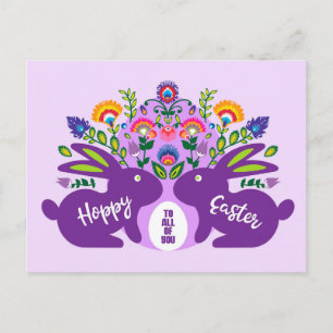 Purple Bunnies with  Folklore Touch Custom Text Postcard