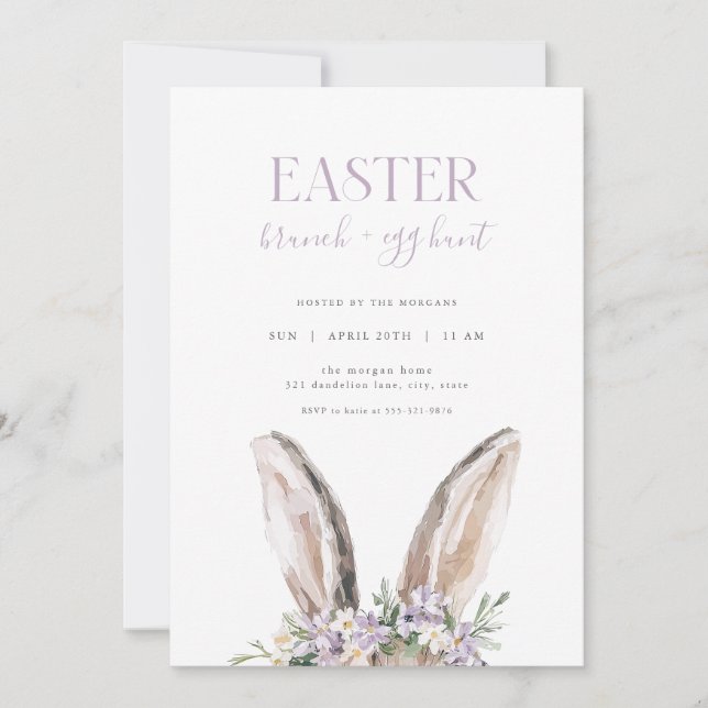 Purple Bunny Easter Brunch & Egg Hunt Invitation (Front)