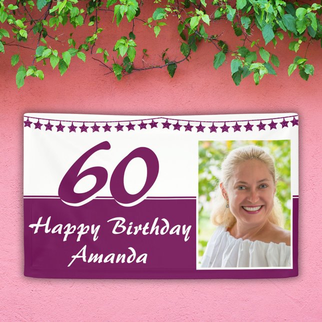 Purple Bunting Star Photo 60th Birthday Party Banner (Creator Uploaded)