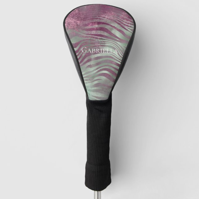 Purple Burgundy Aqua Mint Zebra Golf Head Cover (Front)