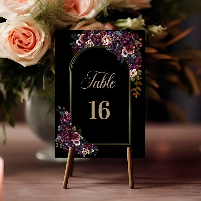 Purple Burgundy Black Floral Arch Wedding Table Number (Creator Uploaded)