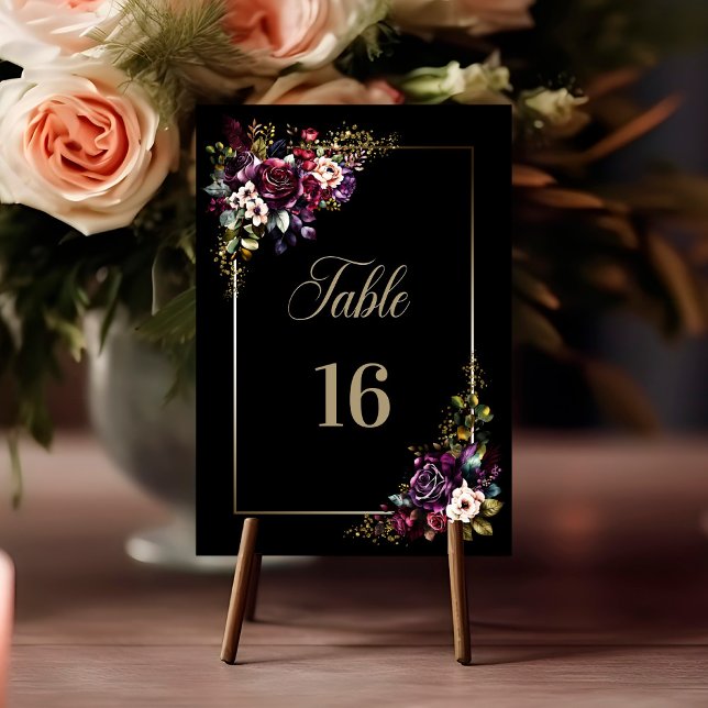 Purple Burgundy Black Floral Wedding Table Number (Creator Uploaded)