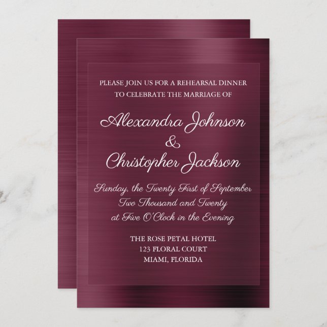 Purple Burgundy Elegant Rehearsal Dinner Invitation (Front/Back)