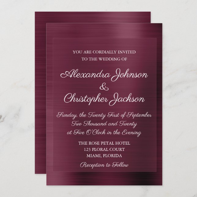 Purple Burgundy Elegant Wedding Invitation (Front/Back)