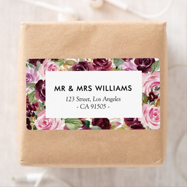 purple burgundy floral address label (Insitu)