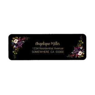 Purple Burgundy Floral Black Return Address Label