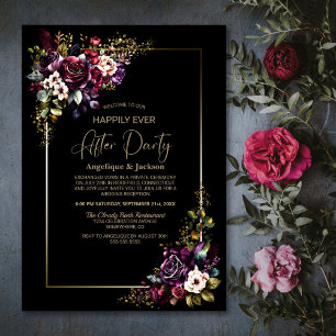 Purple Burgundy Floral Black Wedding After Party Invitation