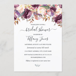 Purple Burgundy Floral Bloom Bridal Shower Invitation