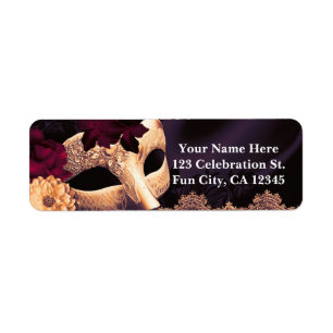 Purple & Burgundy Floral & Lace Masquerade Party Return Address Label