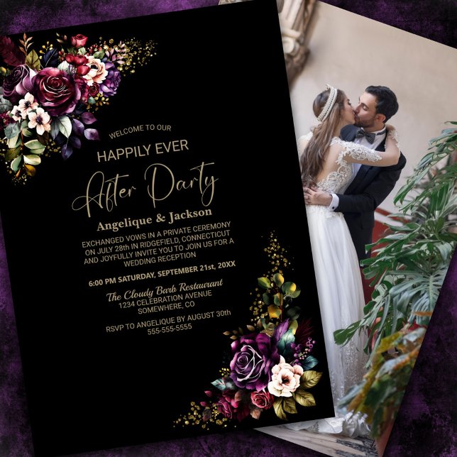Purple Burgundy Floral Wedding After Party Invitation (Creator Uploaded)