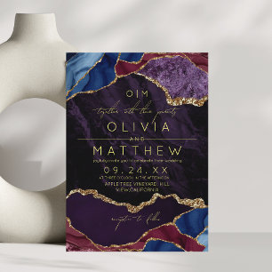 Purple, Burgundy & Gold Agate Wedding Invitation