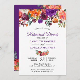 Purple Burgundy Orange Floral Rehearsal Dinner Invitation