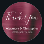 Purple Burgundy Wedding Favour Thank You Classic Round Sticker<br><div class="desc">Purple Burgundy Wedding Seal Favour Foil Thank You Sticker. This sticker can be customised to include your name and wedding date and be used to seal your wedding invitations or favour bags. This Cranberry Marsala wedding seal sticker is part of the rose gold wedding collection. Please contact the designer if...</div>