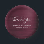 Purple Burgundy Wedding Thank You Paper Plate<br><div class="desc">Burgundy Purple Faux Metallic Stainless Steel Brush Metal Elegant and Modern Wedding Thank You Plates. These Wedding Marsala Cranberry Thanks Plates can be customised to include your name and wedding date. Please contact the designer if you would like customised matching items.</div>