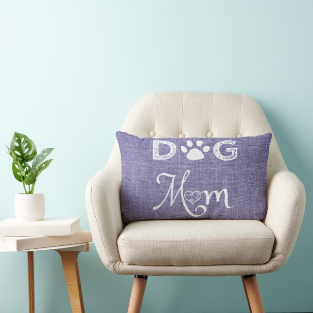 Purple Burlap Dog Mum Lumbar Pillow (Chair)