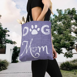 Purple Burlap Dog Mum Tote Bag