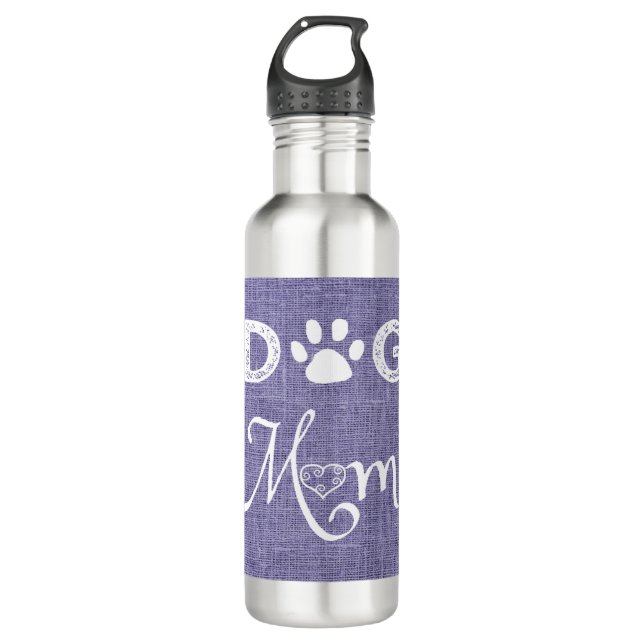 Purple Burlap Dog Mum Water Bottle (Front)