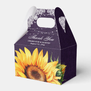 Purple Burlap Lace String Lights Sunflower Wedding Favour Box