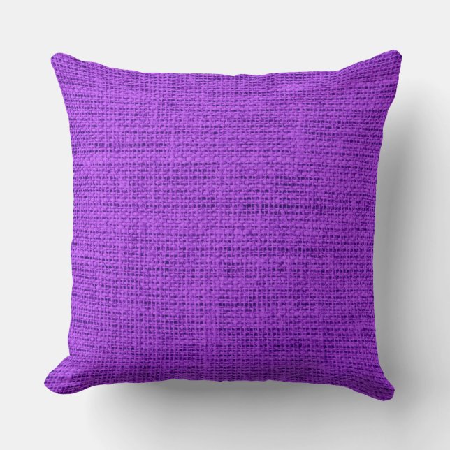 Purple Burlap Linen Rustic Jute Cushion (Front)