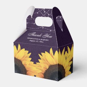 Purple Burlap Sunflower Wedding Thank You Favour Box