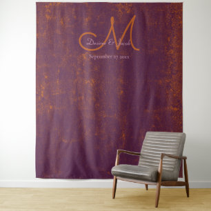 Purple Burnt Orange Wedding Photo Booth Backdrop Tapestry