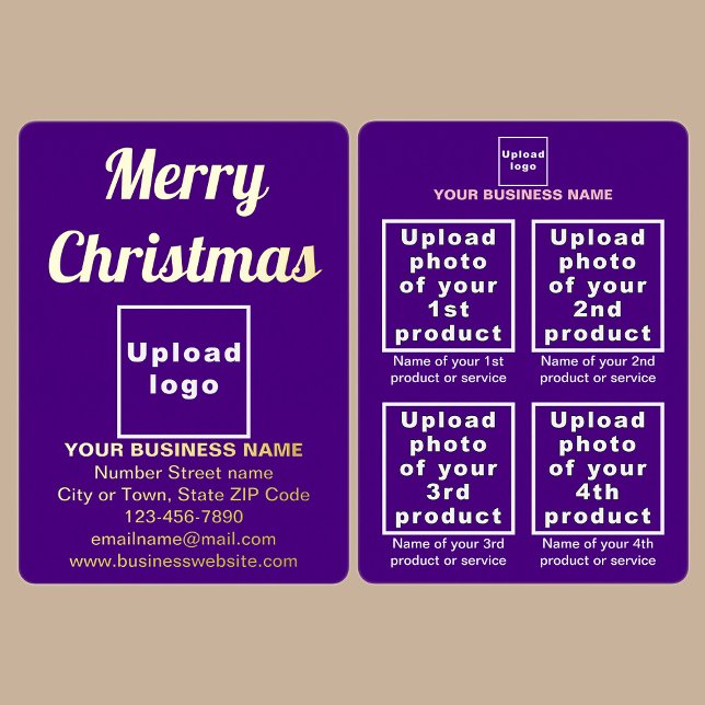 Purple Business Brand on Christmas Foil Holiday Card (Purple business brand with products or services on Christmas foil holiday card.)