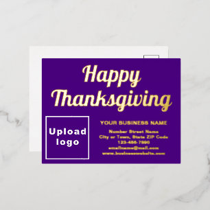 Purple Business Brand on Thanksgiving Foil Holiday Postcard