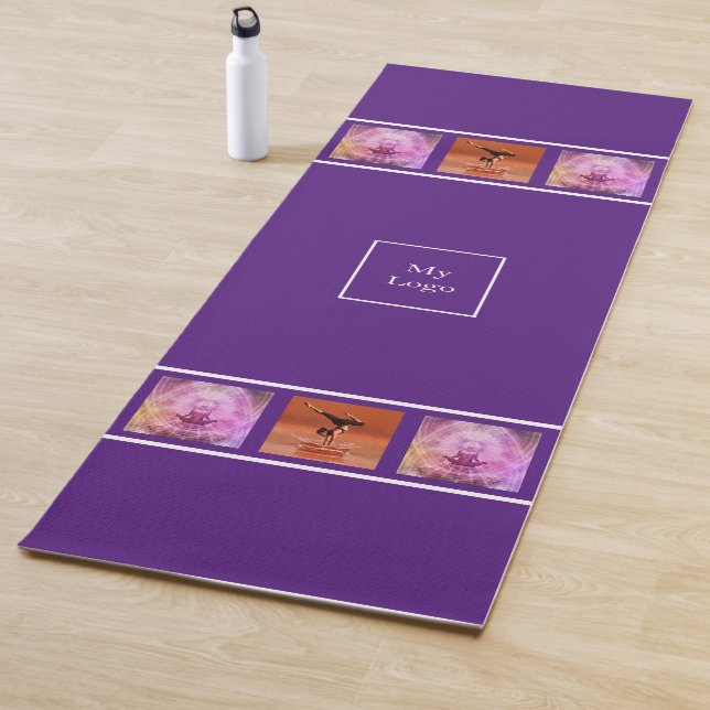 Purple business logo photo collage yoga mat (In Situ)