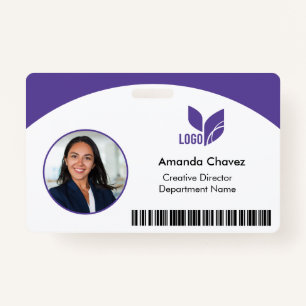 Purple Business QR Barcode Photo Employee ID Badge