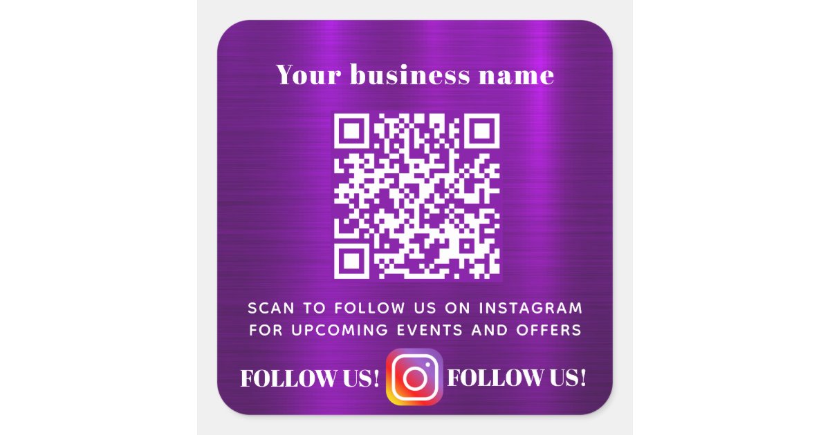 Purple business QR code Instagram follow Square Sticker | Zazzle