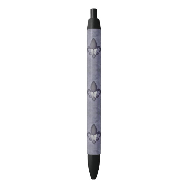 Purple Butterfleur | Butterfly on Fleur de Lis Blue Ink Pen (Front Vertical)
