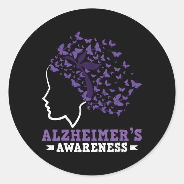 Purple Butterflies Alzheimer'S Awareness Purple Classic Round Sticker (Front)