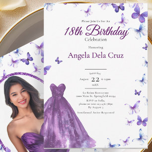 Purple Butterflies And Dress 18th Birthday Debut Invitation