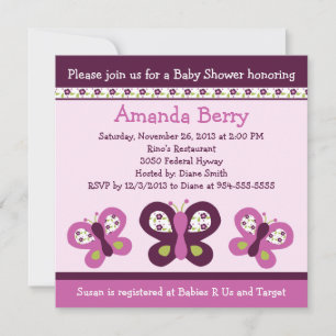 Purple Butterflies and Flow Baby Shower Invitation