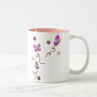 Purple Butterflies and Flowers Two-Tone Coffee Mug