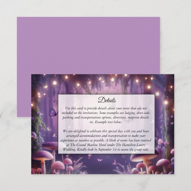 Purple Butterflies and Starlit Skies Wedding Enclosure Card (Front/Back)
