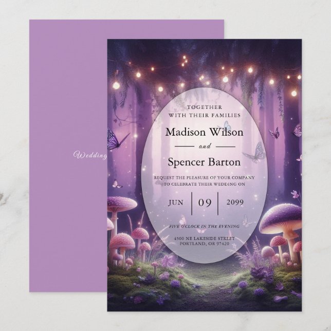 Purple Butterflies and Starlit Skies Wedding Invitation (Front/Back)