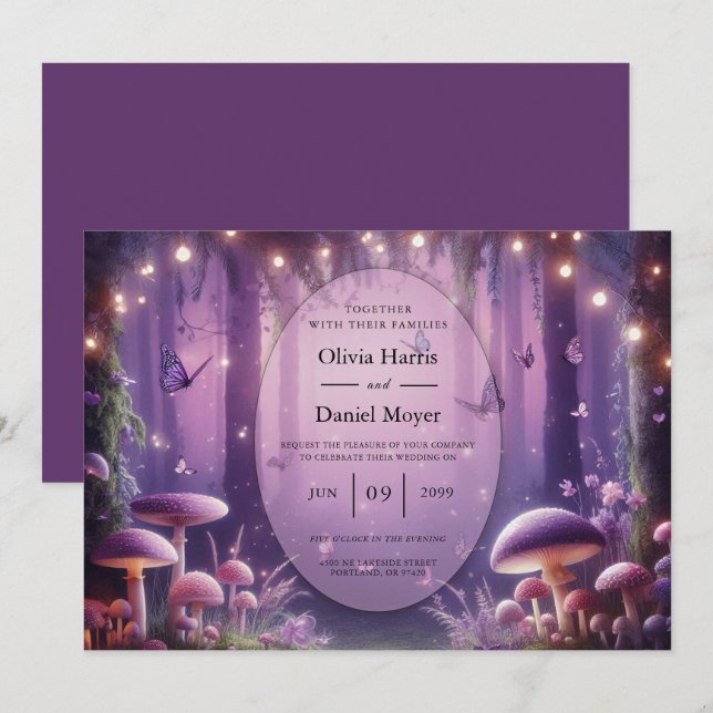Purple Butterflies and Starlit Skies Wedding Invitation (Front/Back)