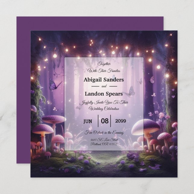 Purple Butterflies and Starlit Skies Wedding Invitation (Front/Back)
