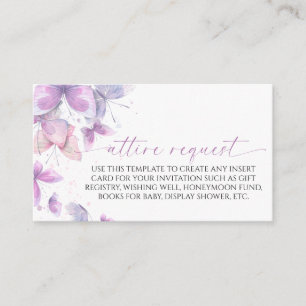 Purple Butterflies Attire Request Enclosure Card