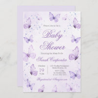 Purple Butterflies Baby Shower Girl Invitation