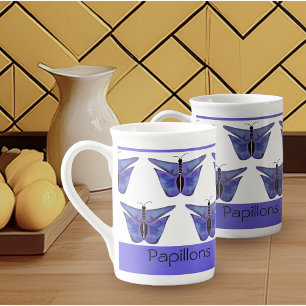Purple butterflies bone china mug
