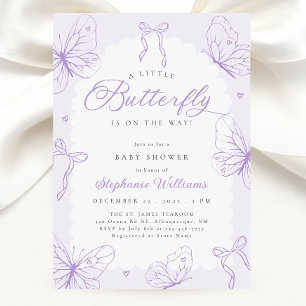 Purple Butterflies & Bows Baby Shower Invitation